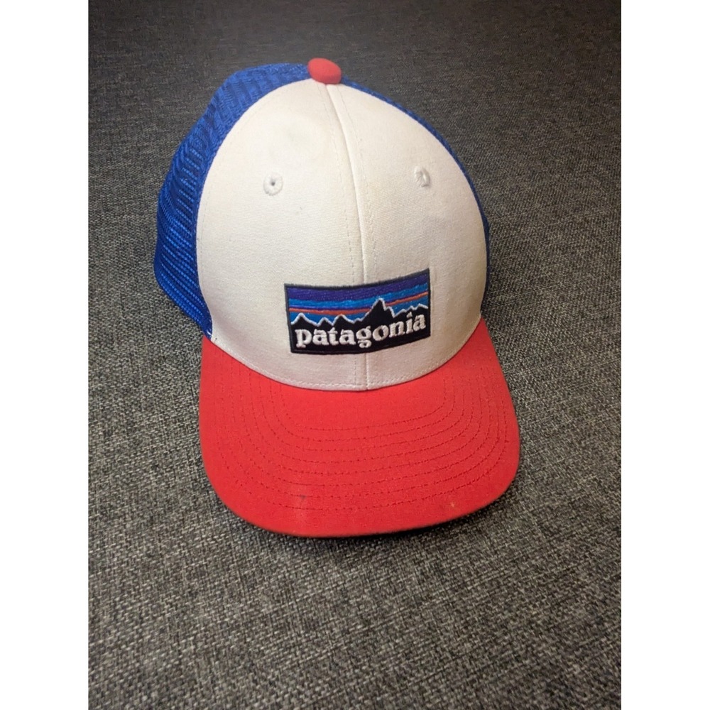 Patagonia P-6 Logo Trucker Hat Mesh Back Snapback Cap Red‎ White Blue